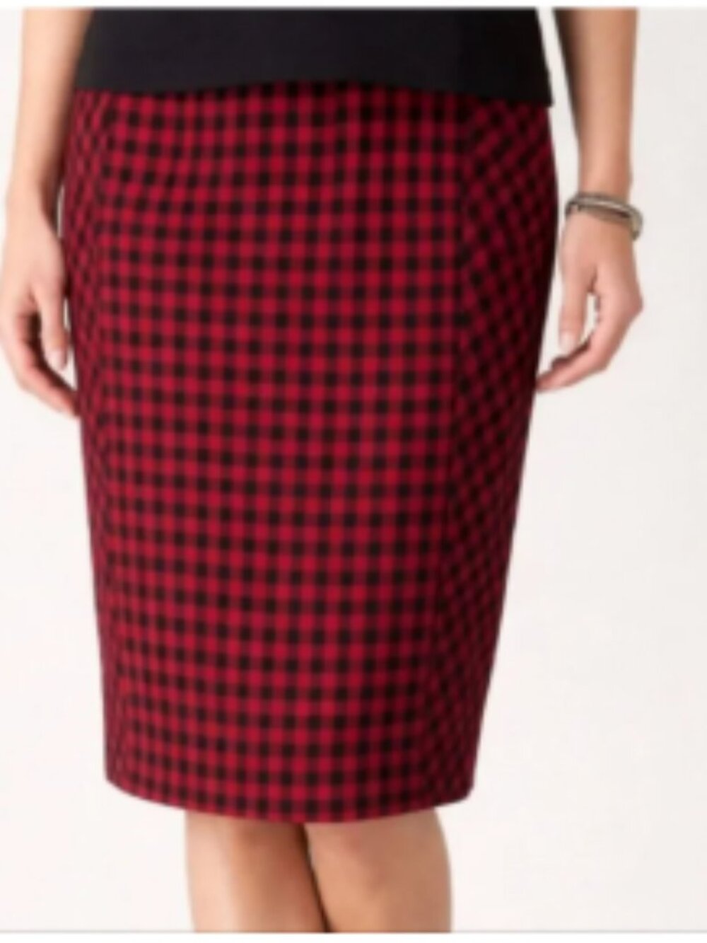 J. Jill Red & Black Buffalo Plaid Ponte Pencil Skirt Size M